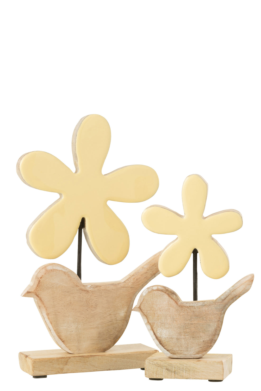 Vogel met bloem hout geel groot