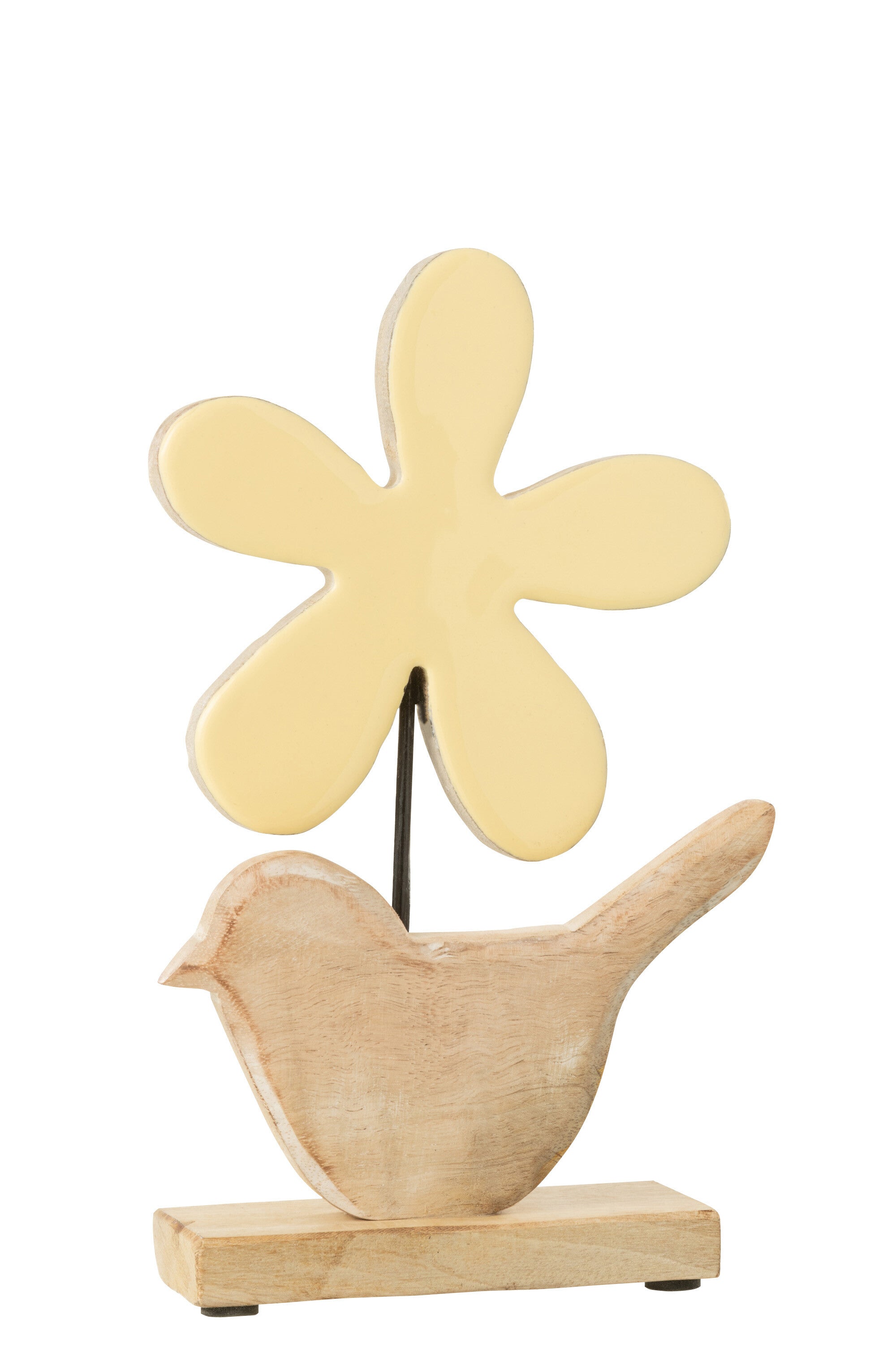 Vogel met bloem hout geel groot