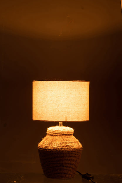 J-Line Lamp Meli + Kap Keramiek Linnen Bruin Small
