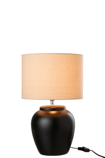 J-Line Lamp Meli + Kap Keramiek Linnen Zwart Small