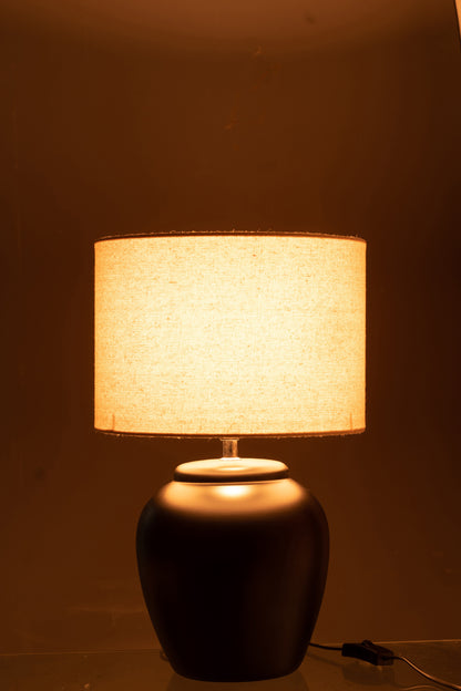 J-Line Lamp Meli + Kap Keramiek Linnen Zwart Small