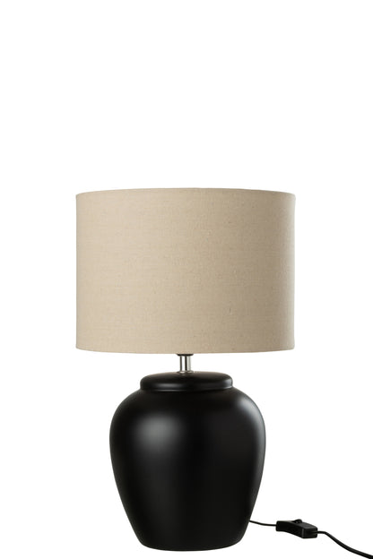 J-Line Lamp Meli + Kap Keramiek Linnen Zwart Small