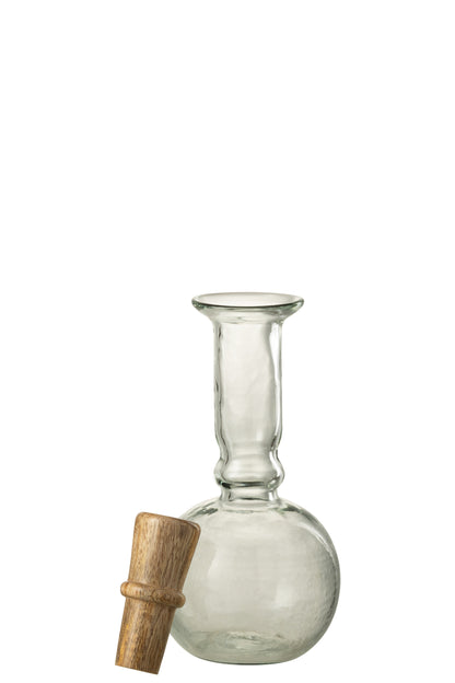 J-Line Rond Lang fles en kurk - glas/ hout - transparant