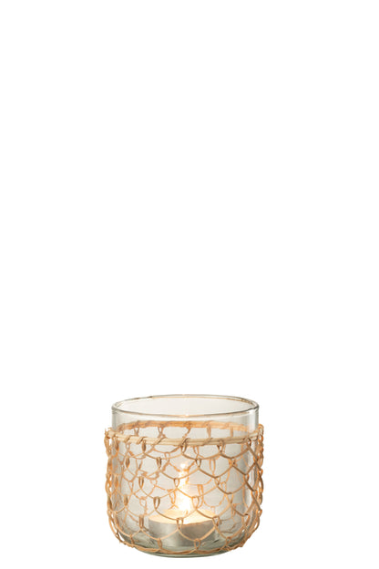 J-Line lantaarn Breiwerk - glas/riet - transparant - medium