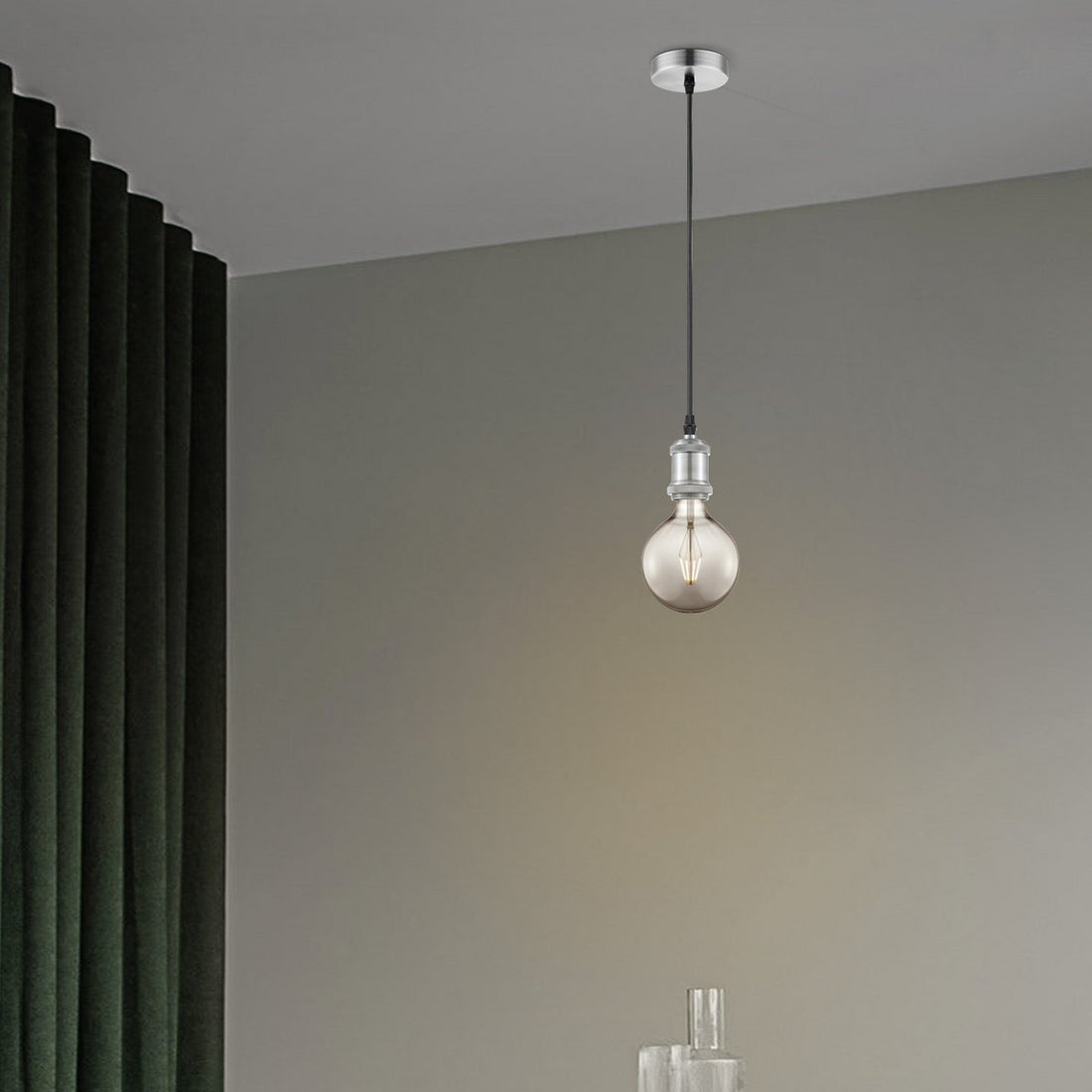 hanglamp chroom vintage - G95 - dimbaar E27 rook