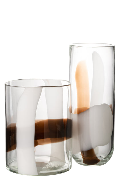 J-Line vaas Iggy - glas - wit/bruin - large