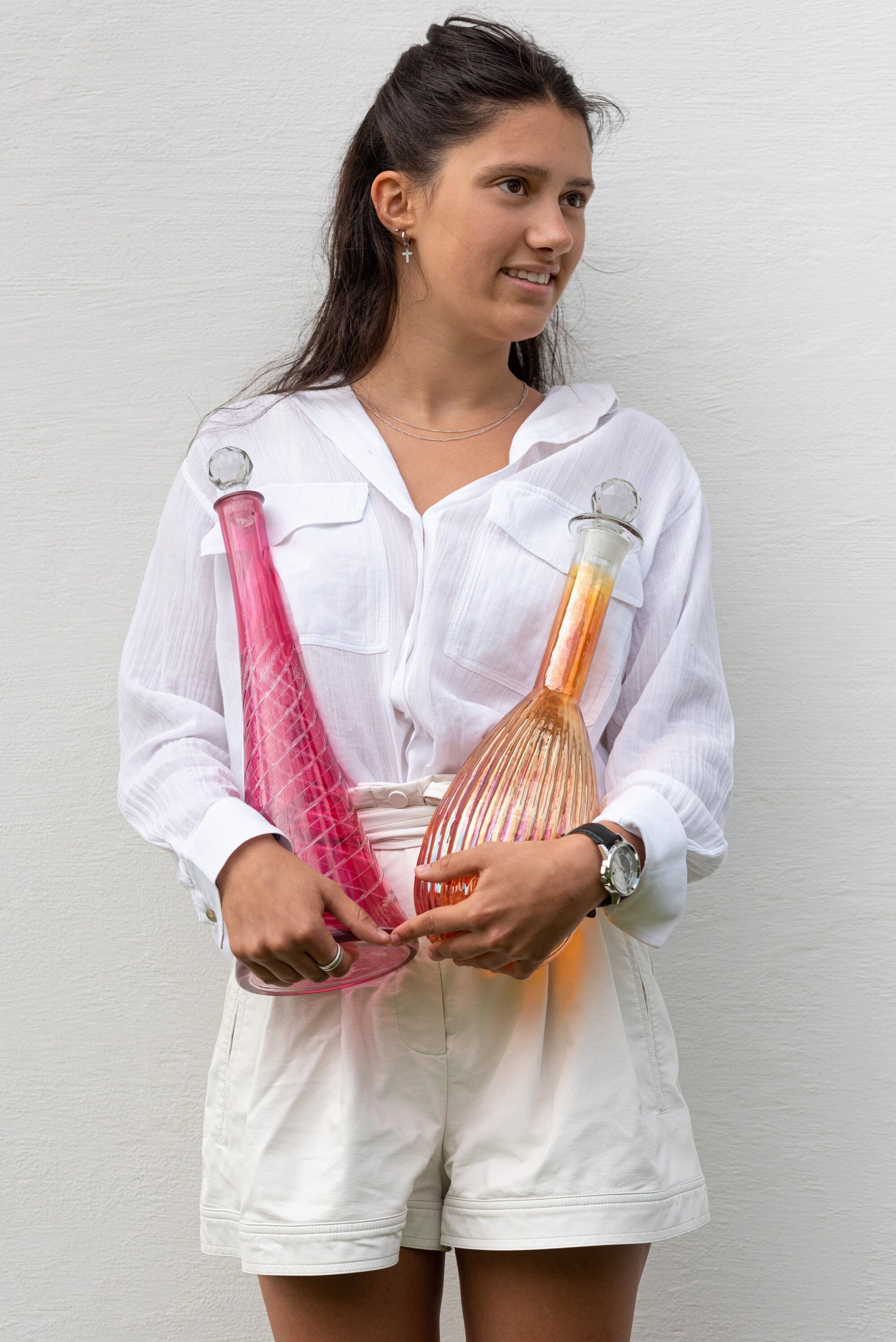 J-Line Karaf Strepen Glas Oranje