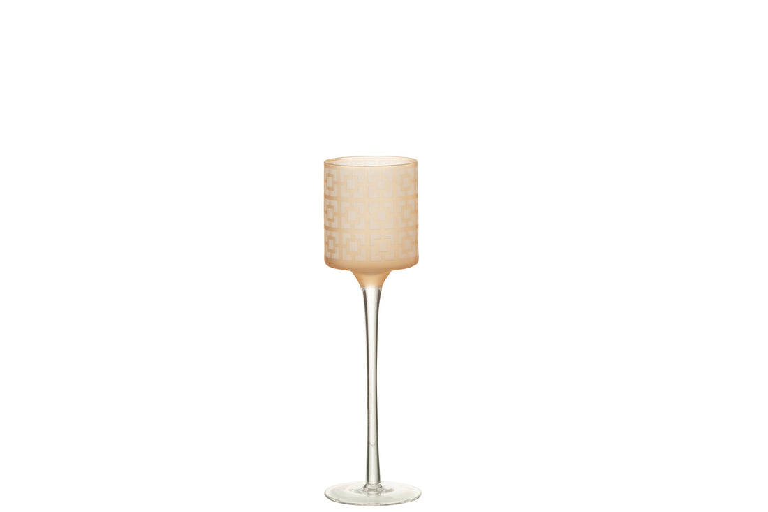 J-Line Theelichthouder On Voet Glas Beige Small