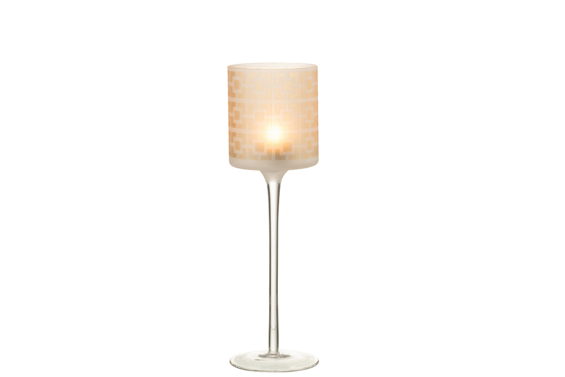 J-Line Theelichthouder On Voet Glas Beige Large