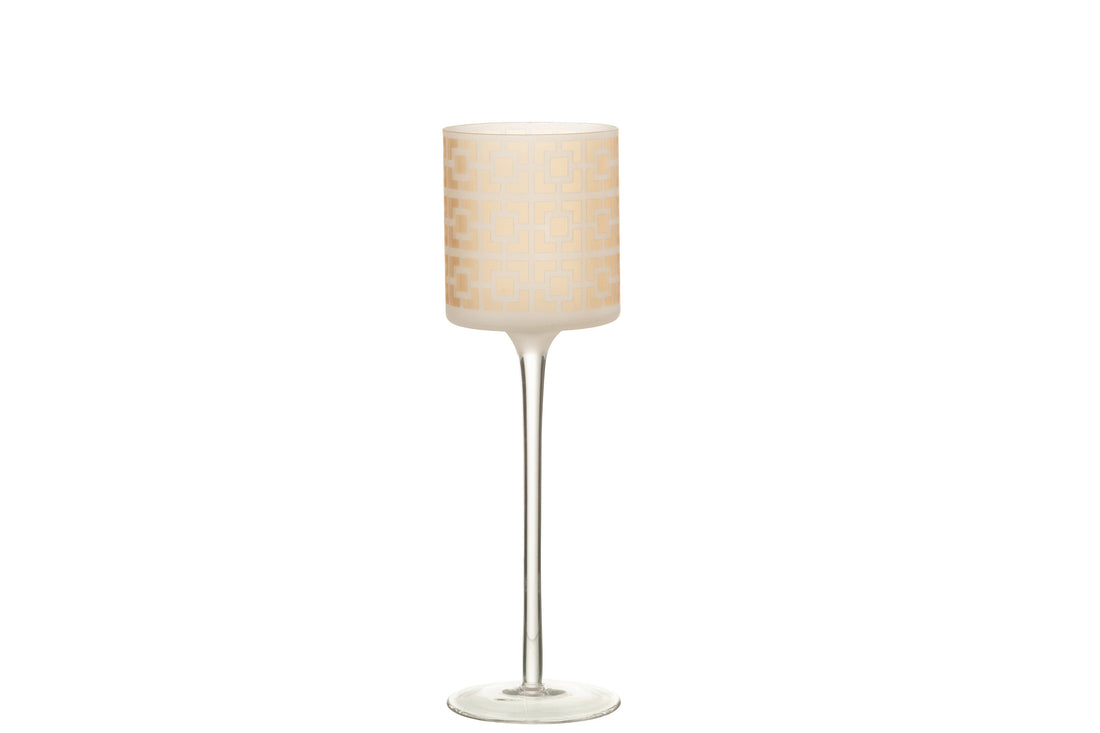 J-Line Theelichthouder On Voet Glas Beige Large