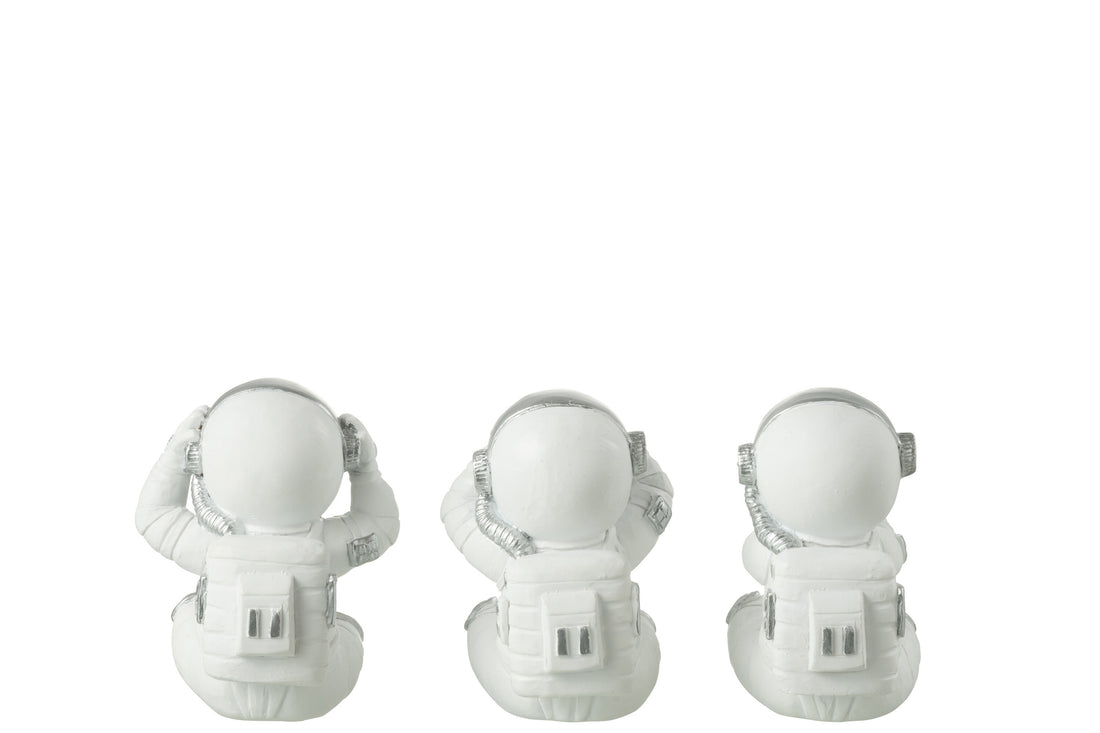 Astronauten Zien/Horen/Spreken Poly Wit/Zilver Assortiment Van 3