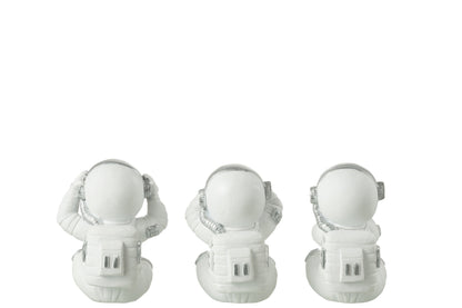 Astronauten Zien/Horen/Spreken Poly Wit/Zilver Assortiment Van 3