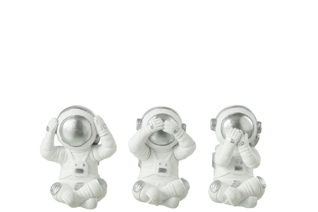 Astronauten Zien/Horen/Spreken Poly Wit/Zilver Assortiment Van 3