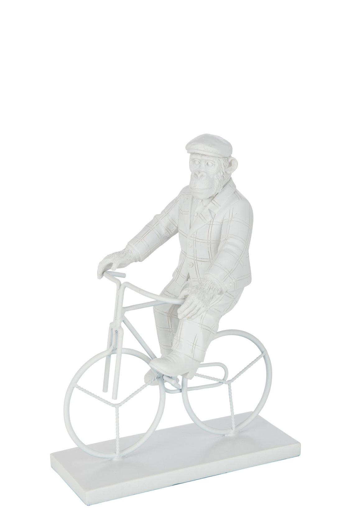 J-Line decoratie Aap Fiets - polyresin - wit - small