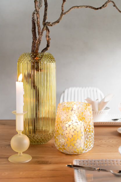 Orkaanbloemen Glas Geel/Zilver Groot