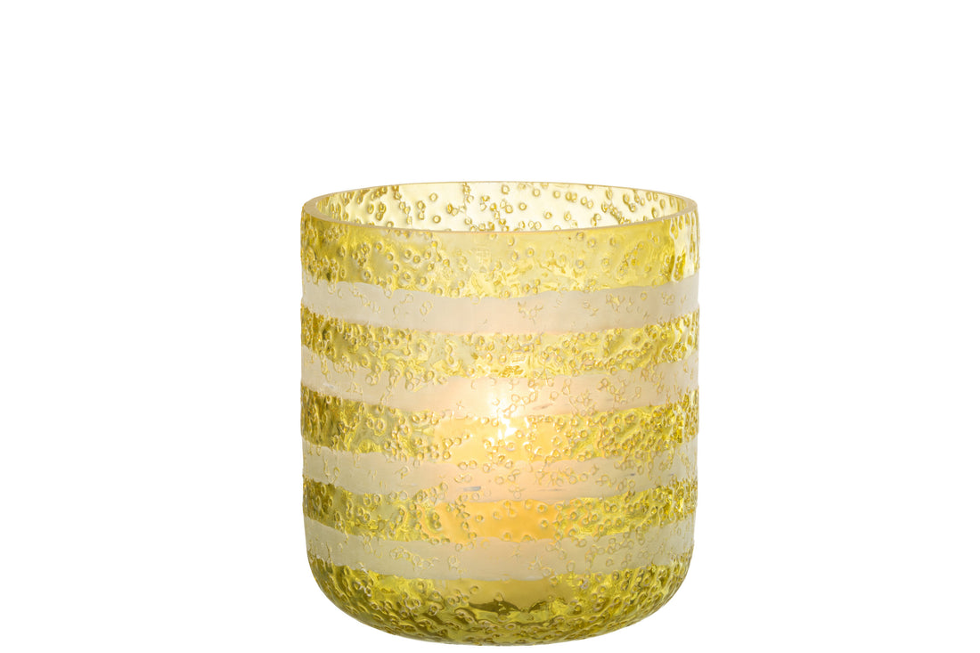 J-Line lantaarn Strepen - glas - geel/wit - groot