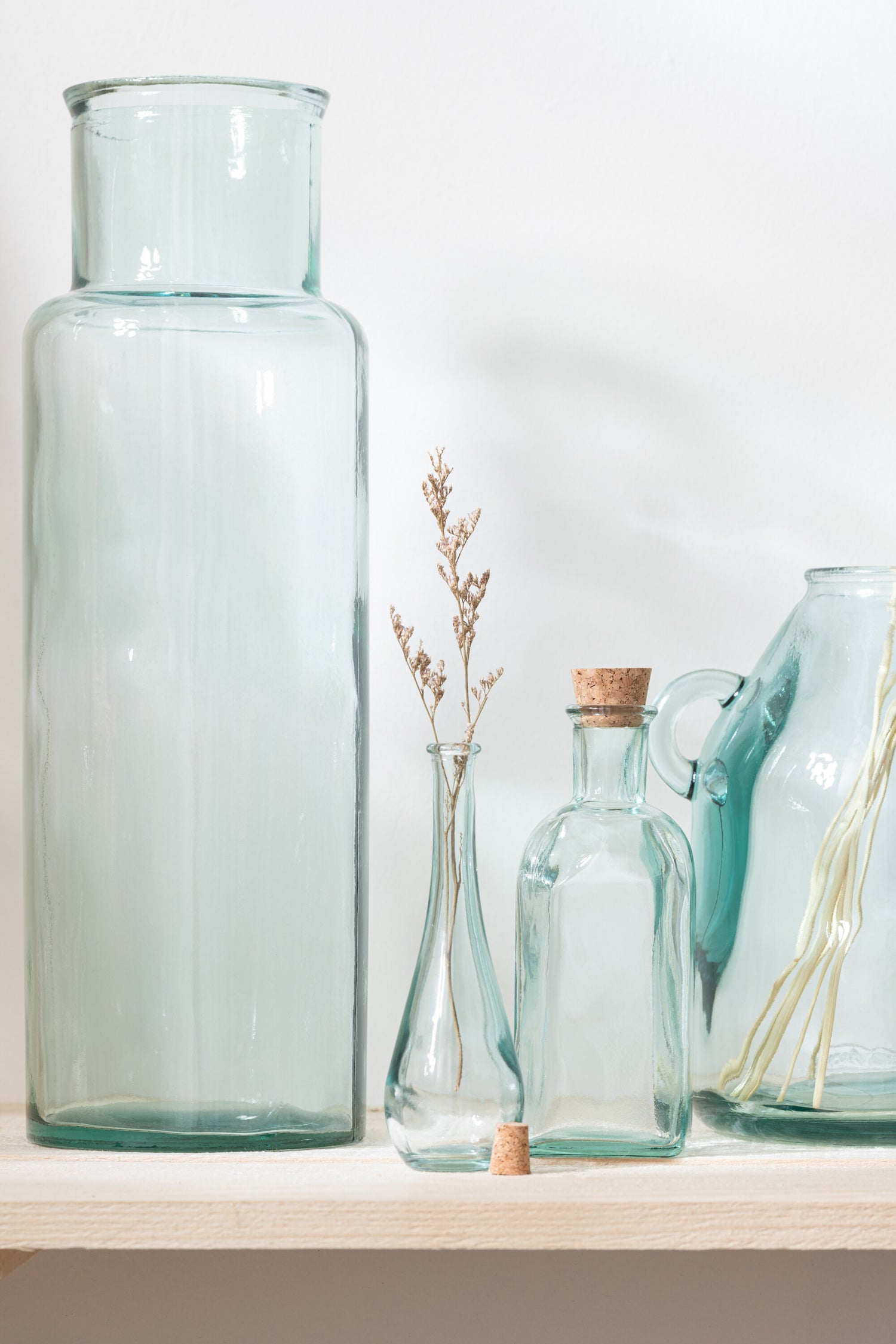 Fles Swirl Rond Vierkant Kurk Gerecycled Glas Klein Assortiment Van 3