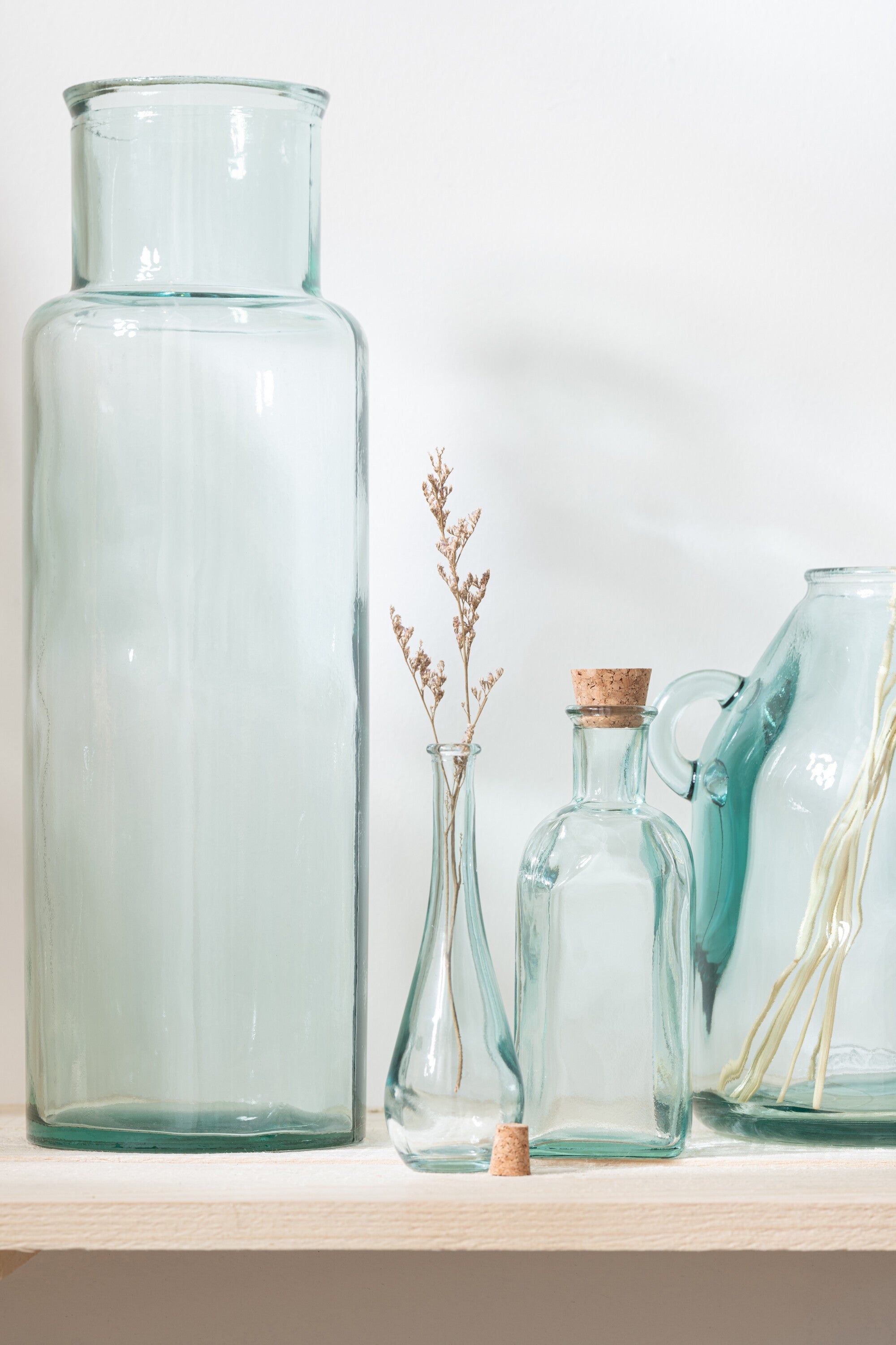 Fles Swirl Rond Vierkant Kurk Gerecycled Glas Klein Assortiment Van 3