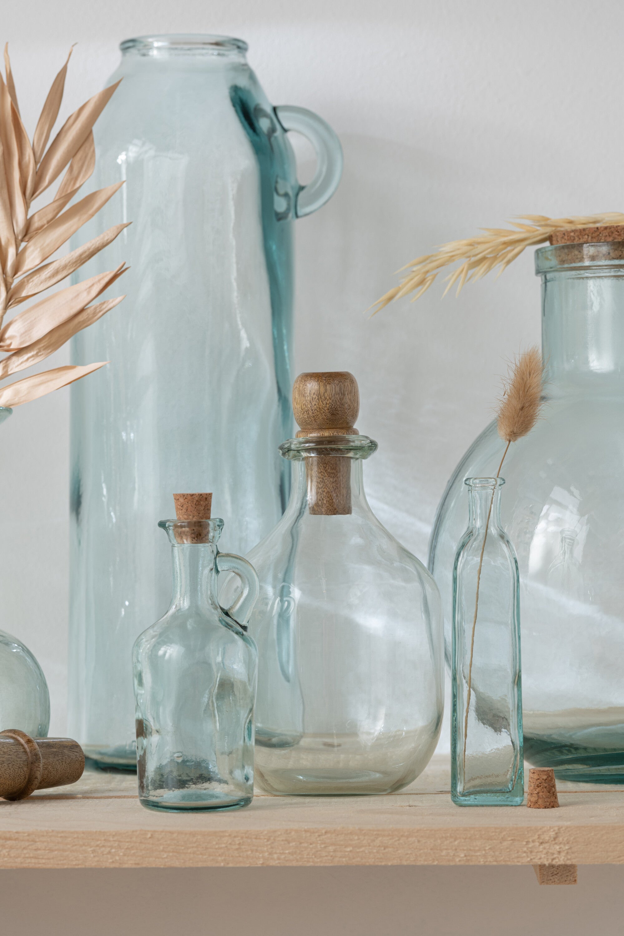 Fles Swirl Rond Vierkant Kurk Gerecycled Glas Klein Assortiment Van 3