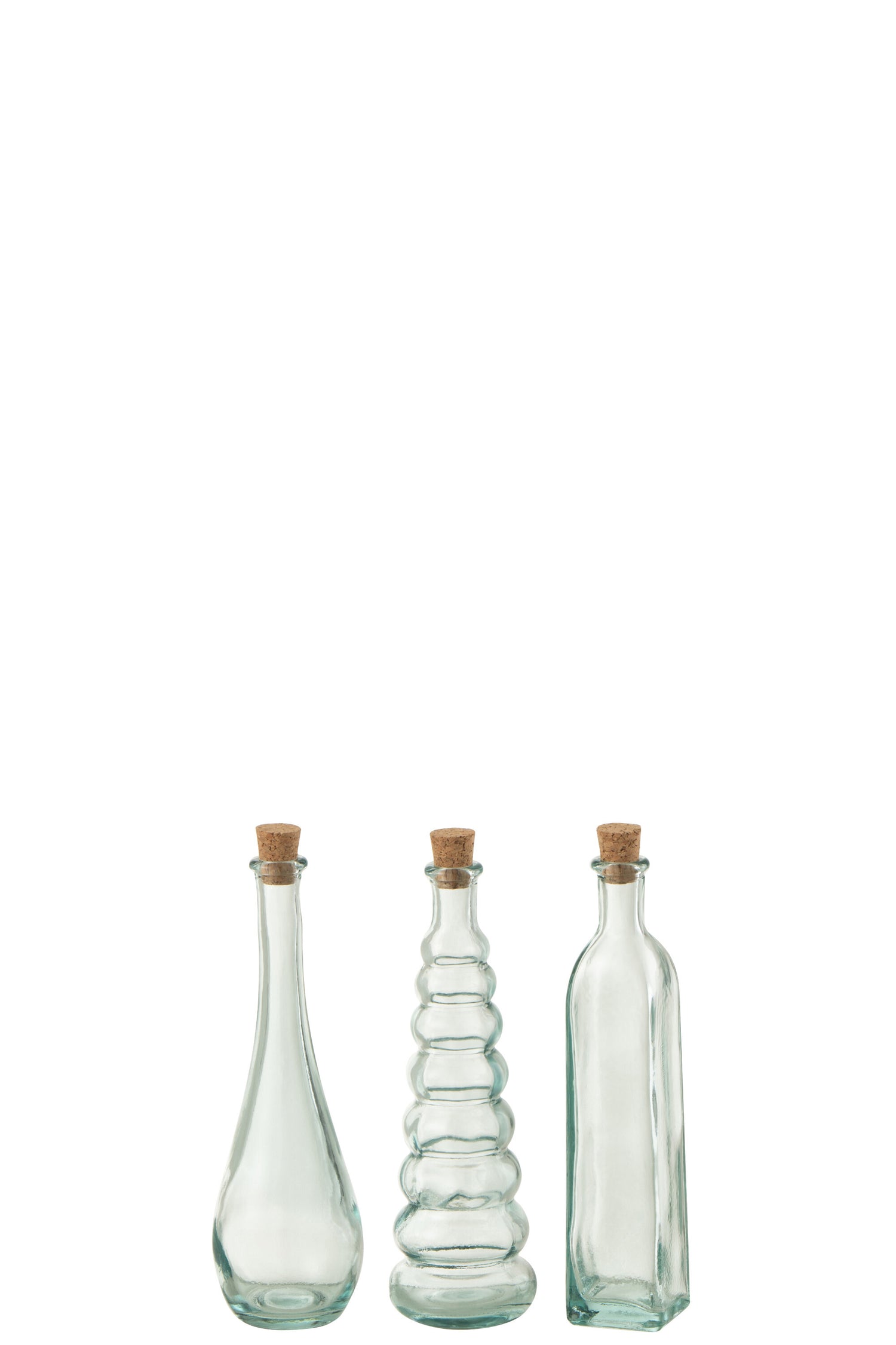 Fles Swirl Rond Vierkant Kurk Gerecycled Glas Klein Assortiment Van 3
