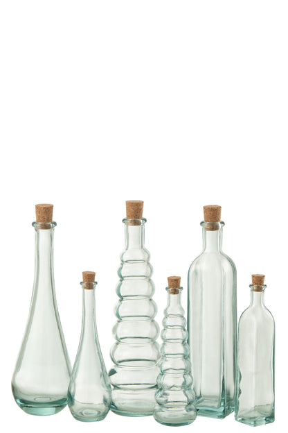 Fles Draai Rond Vierkant Kurk Gerecycled Glas Groot Assortiment Van 3