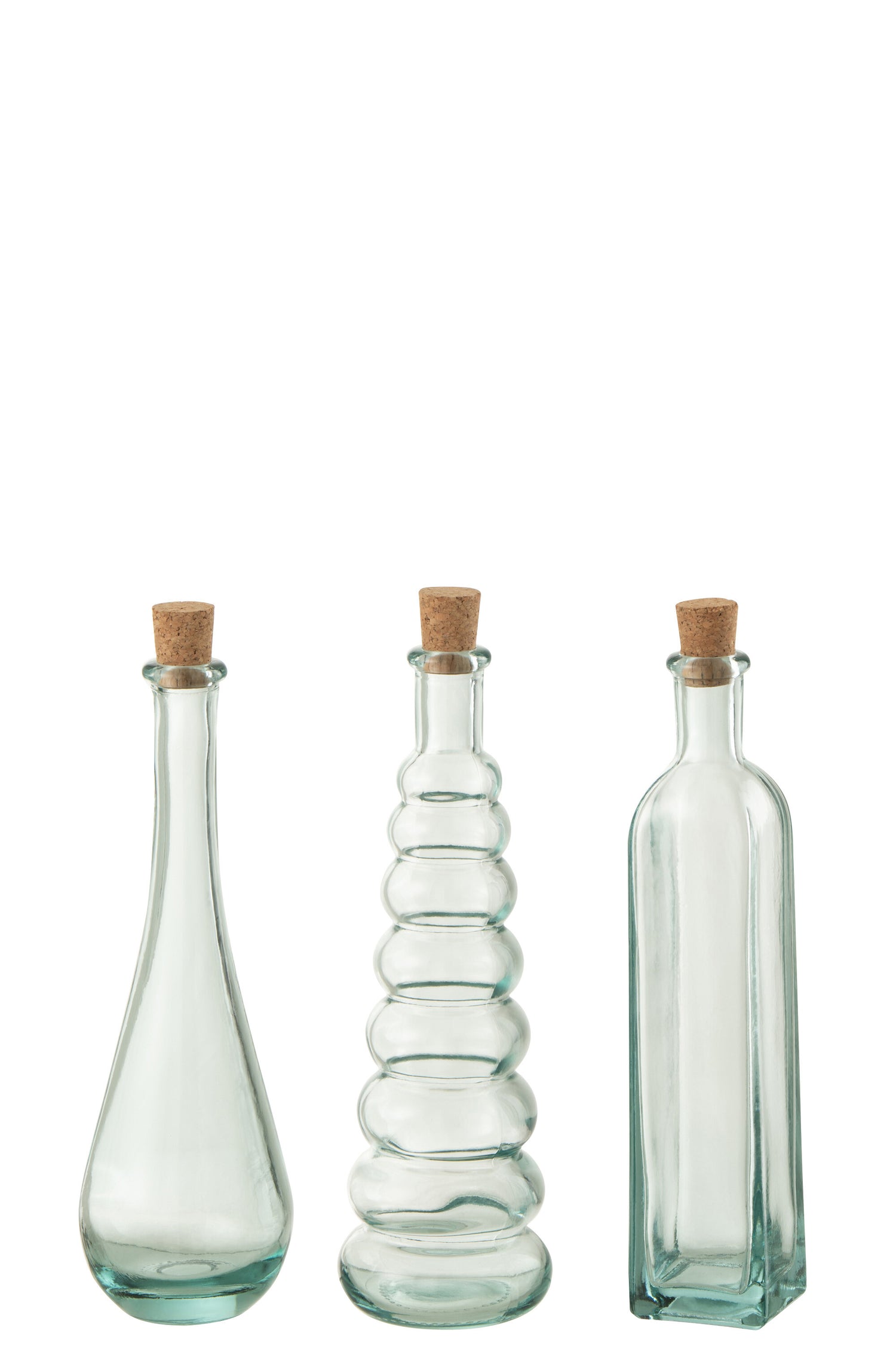 Fles Draai Rond Vierkant Kurk Gerecycled Glas Groot Assortiment Van 3