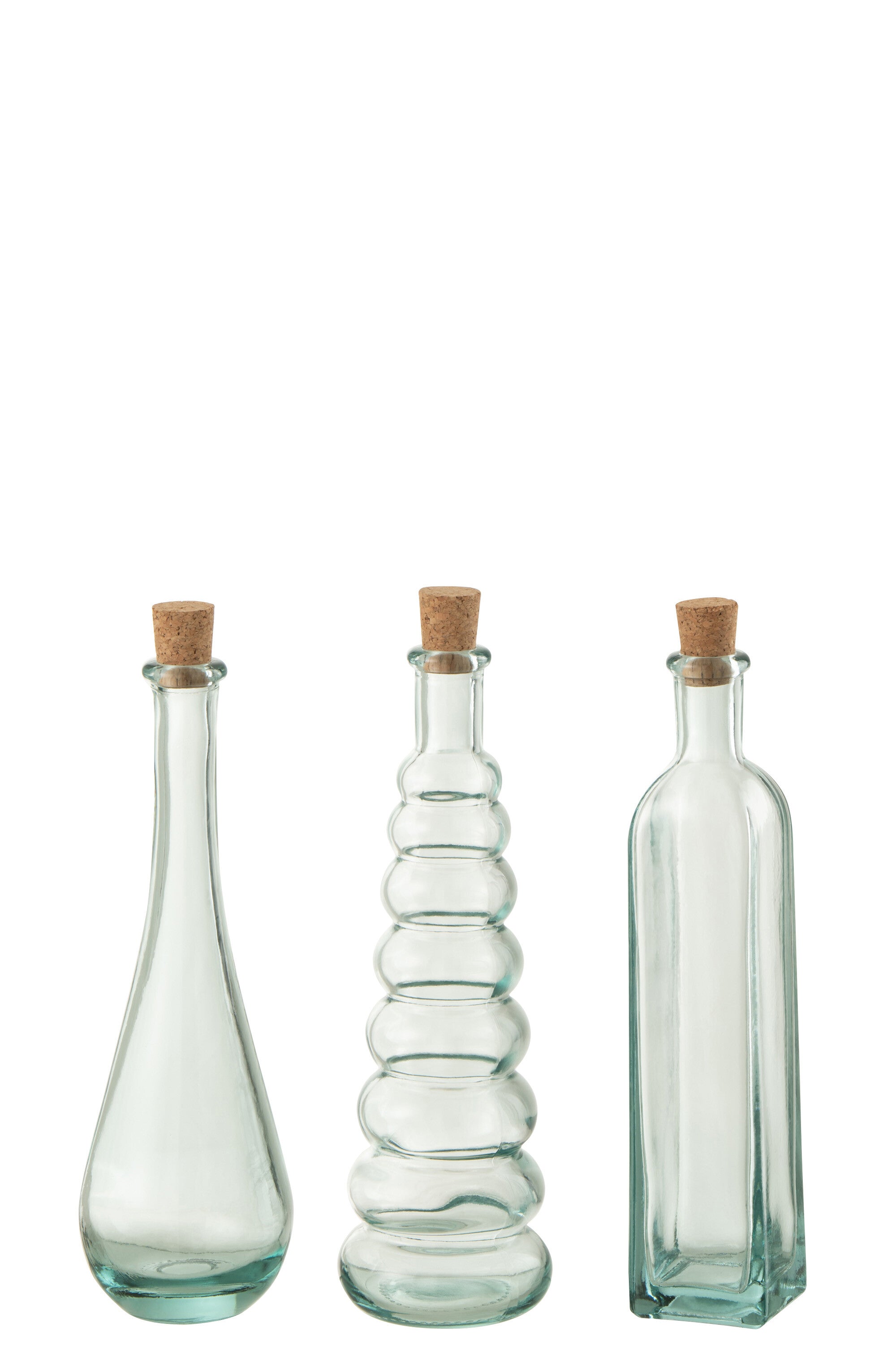 Fles Draai Rond Vierkant Kurk Gerecycled Glas Groot Assortiment Van 3