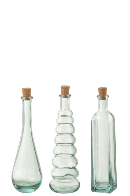 Fles Draai Rond Vierkant Kurk Gerecycled Glas Groot Assortiment Van 3