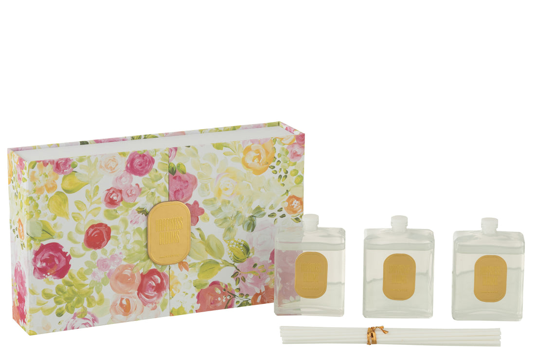 J-Line doos van 3 geurolie - Happiness Blooms - Mimosa/ Rose - blanc