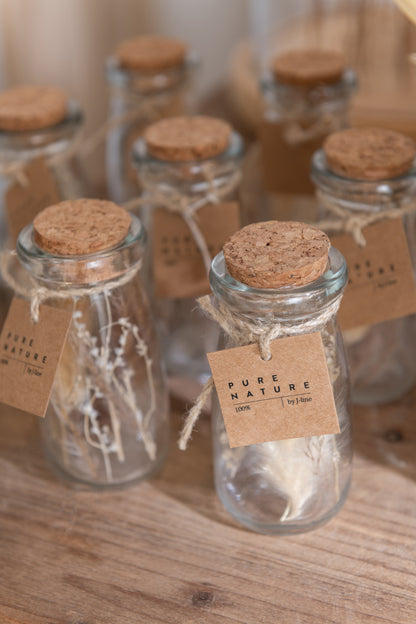 Flessen met gedroogde bloemen glas natuurlijk extra klein assortiment van 2