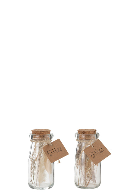 Flessen met gedroogde bloemen glas natuurlijk extra klein assortiment van 2