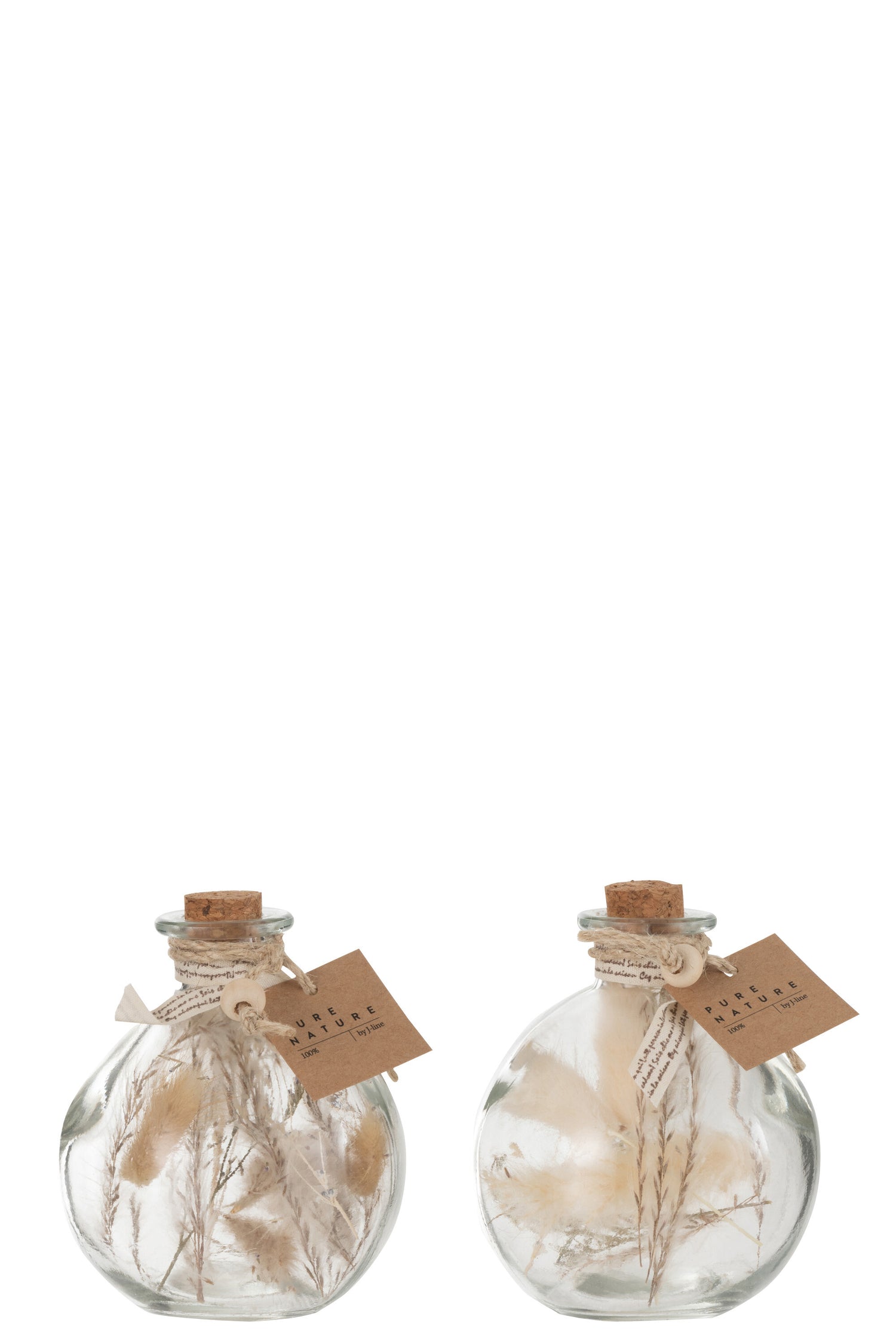 Flessen met gedroogde bloemen glas natuurlijke kleine assortiment van 2