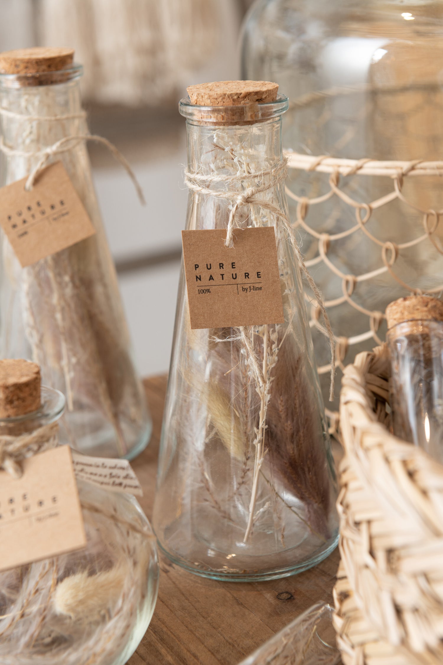 Flessen met gedroogde bloemen glas natuurlijk medium assortiment van 2