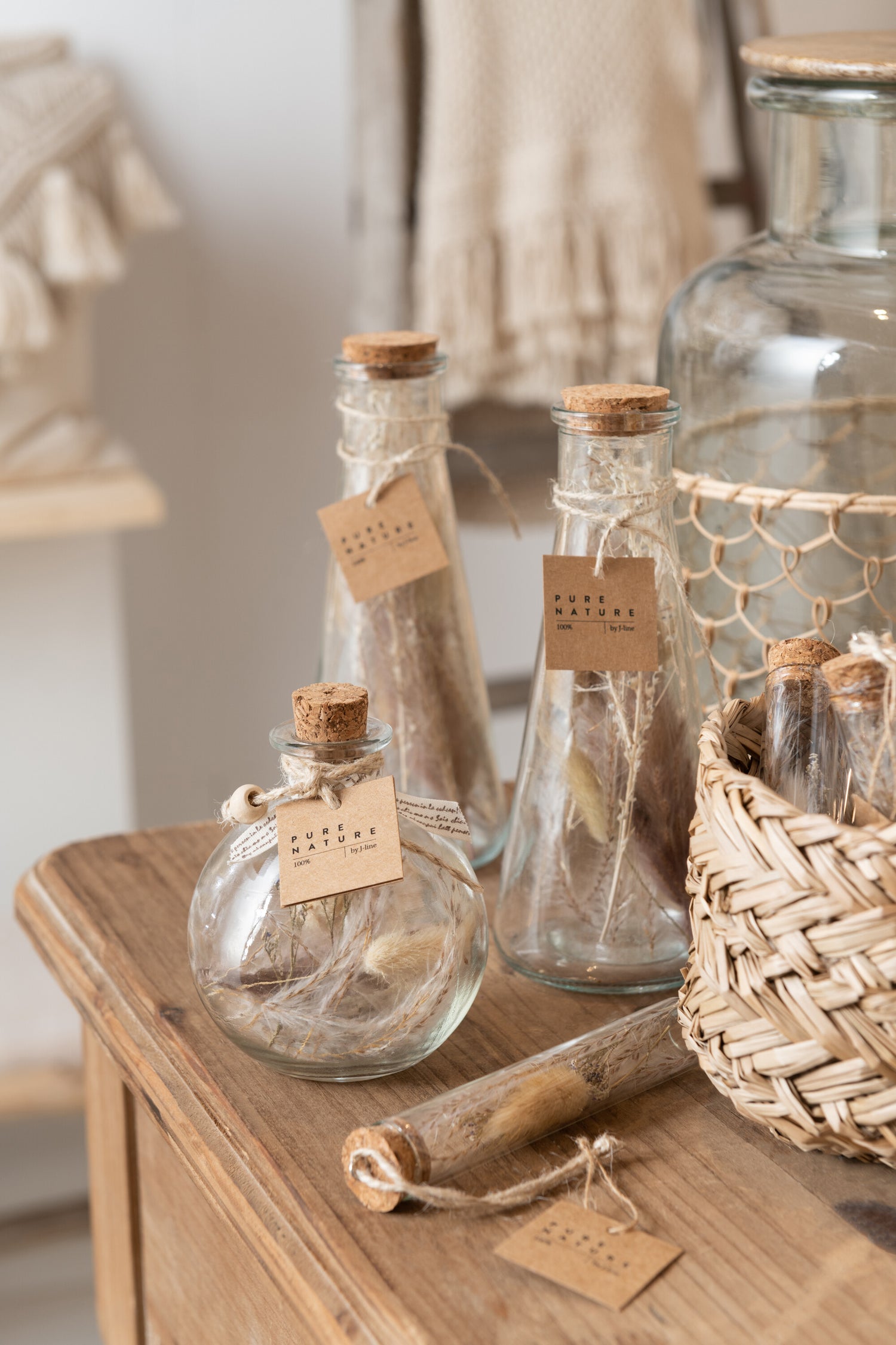 Flessen met gedroogde bloemen glas natuurlijk medium assortiment van 2