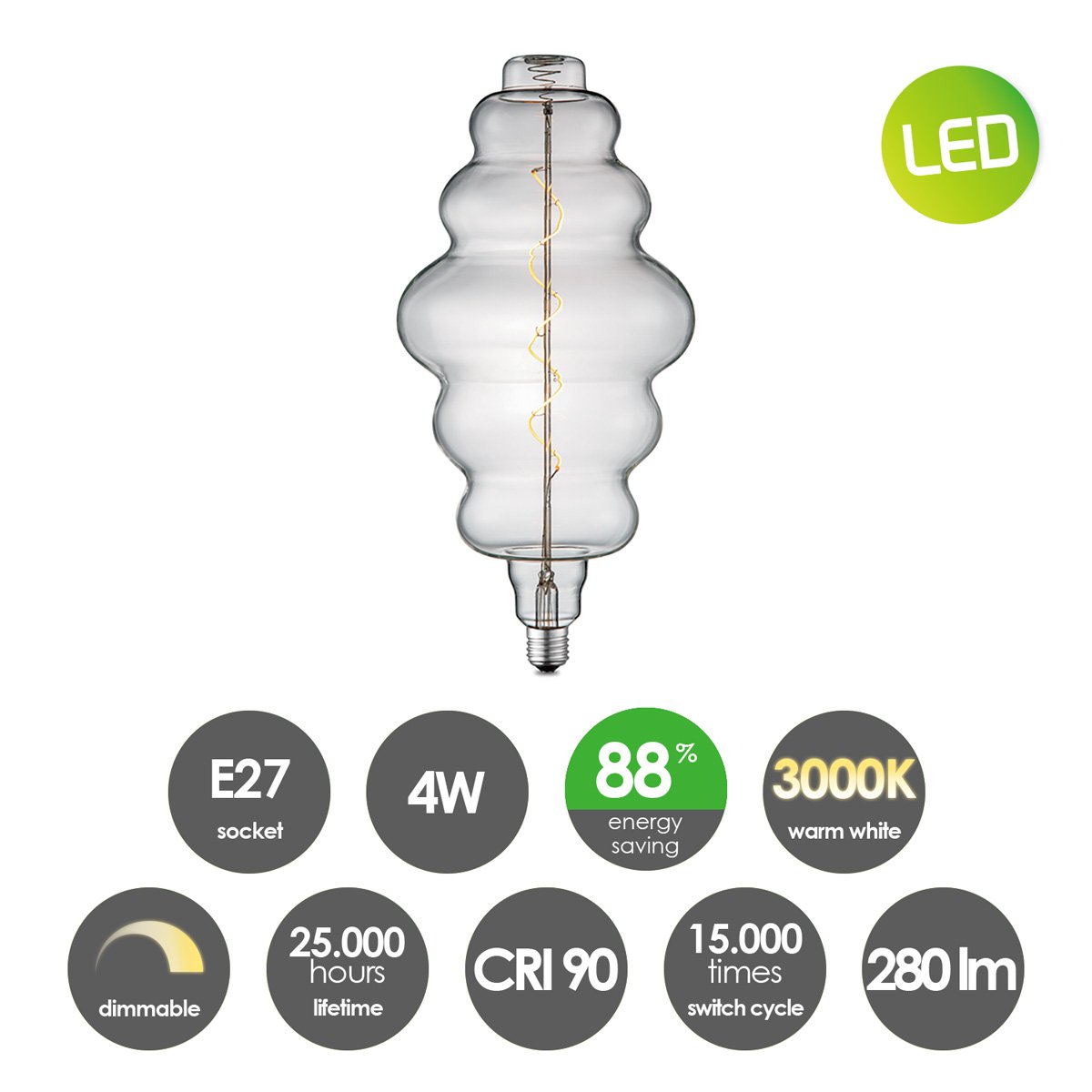 dimbare Led Cloud Spiraal E27 4W 280lm 3000k Helder