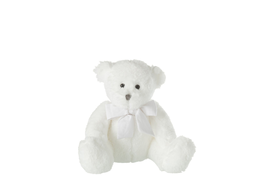 Beer Knuffel Met Strik Polyester Wit Klein