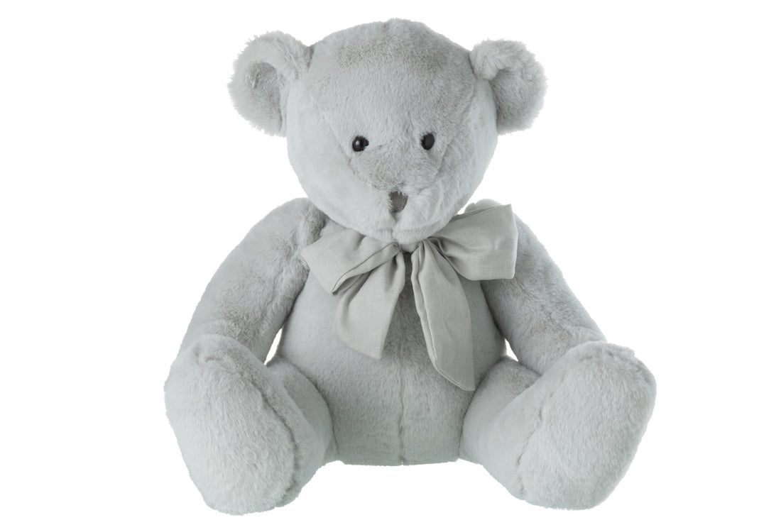 Beer Knuffel Met Strik Polyester Grijs Groot