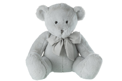 Beer Knuffel Met Strik Polyester Grijs Groot