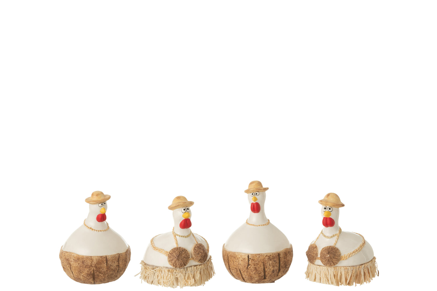 Kip Kokos Keramiek Wit/Natuurlijk Klein Assortiment Van 4