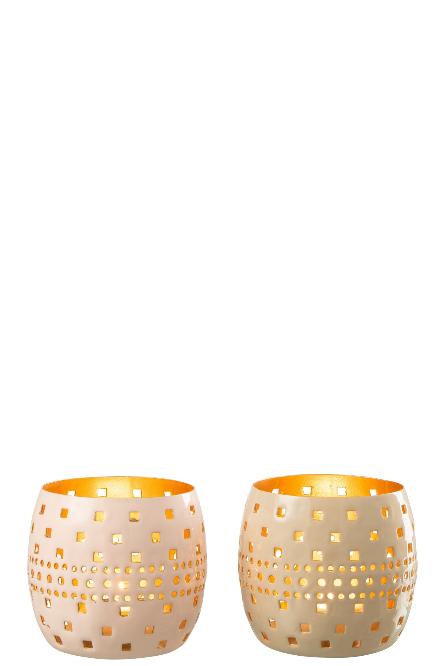 Kaarsenhouder geperforeerd metaal lichtroze/beige assortiment van 2