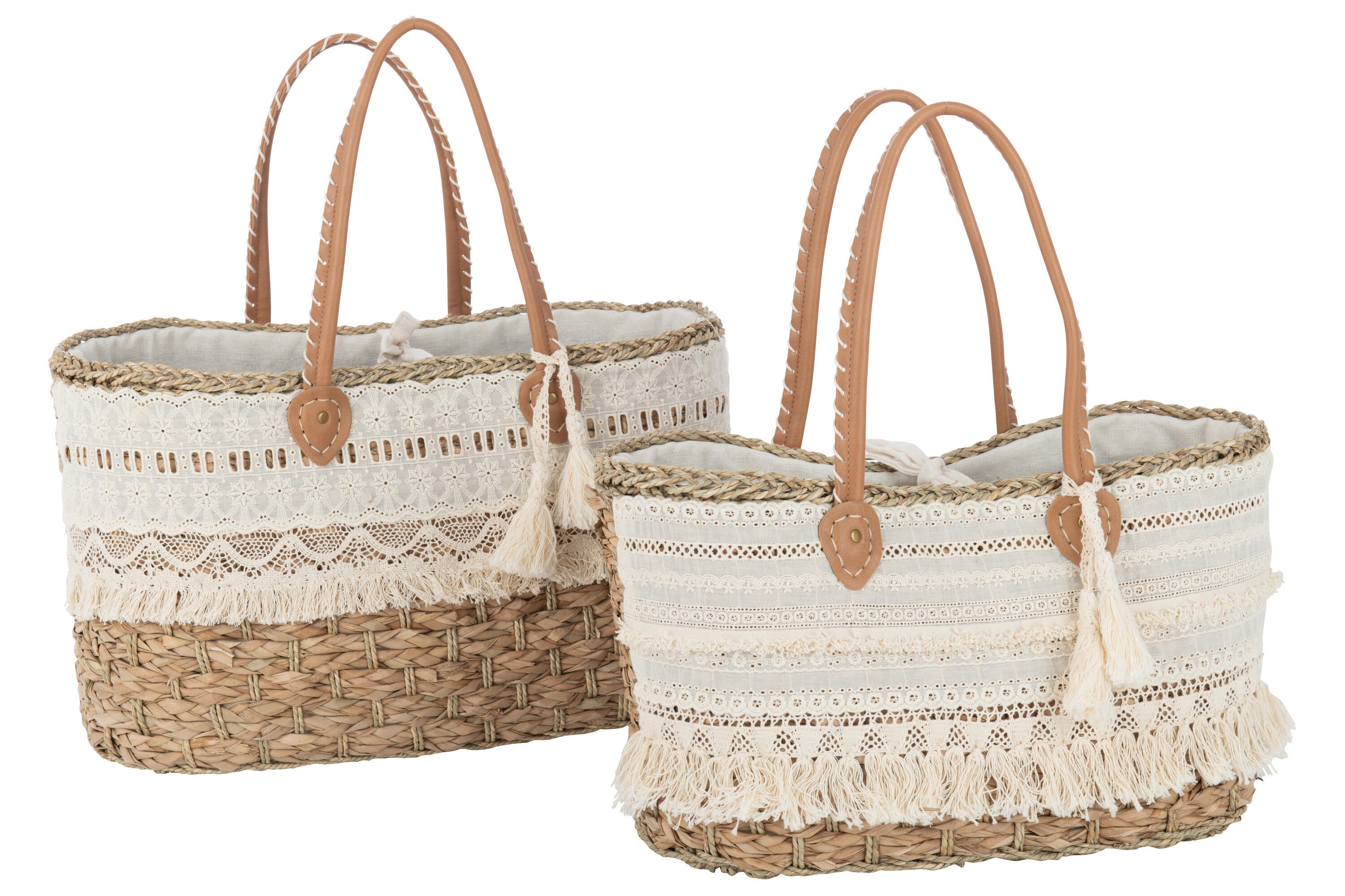 J-Line Strandtas Kant+Kwast Jute Naturel/Wit Large