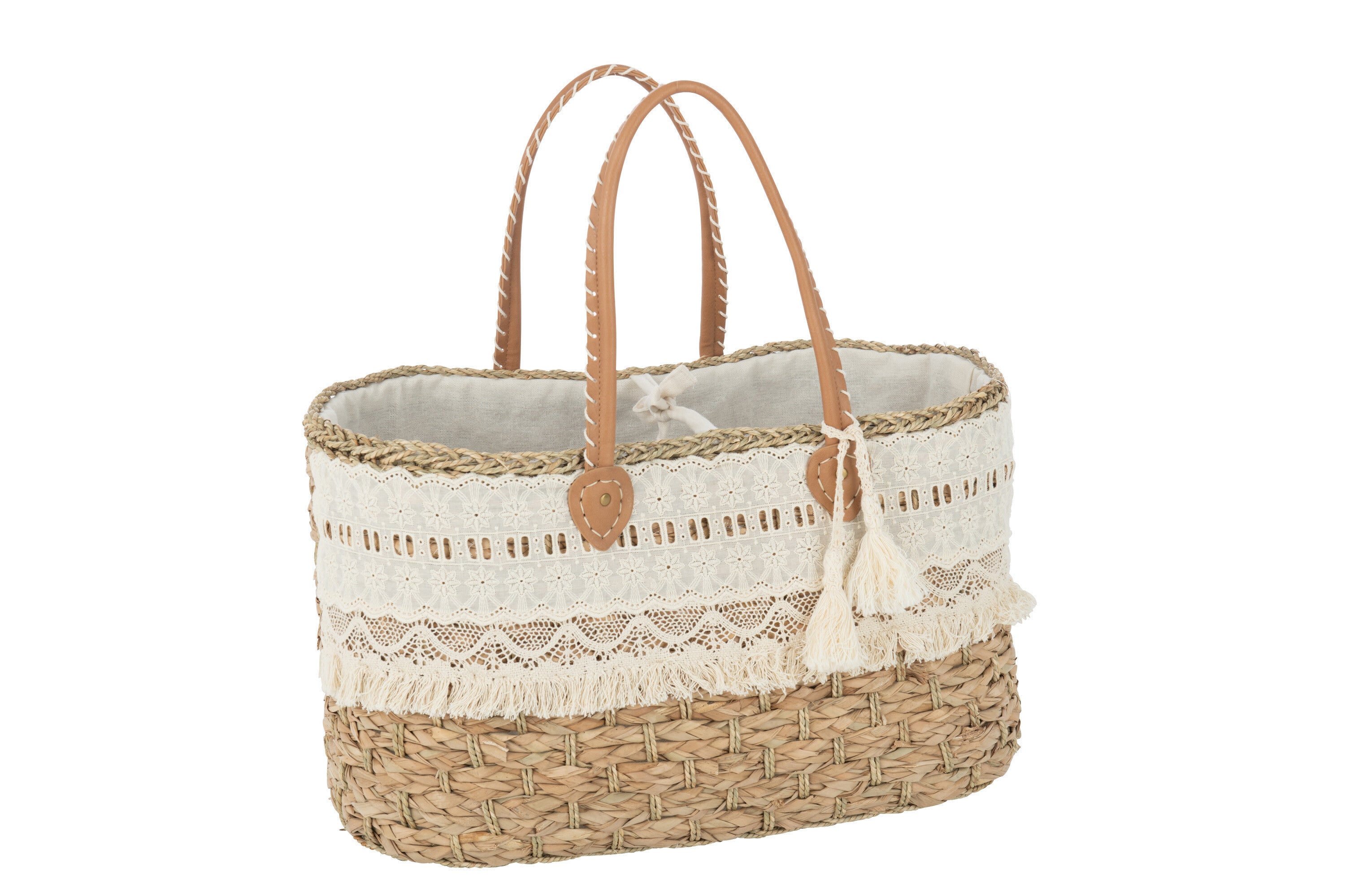 J-Line Strandtas Kant+Kwast Jute Naturel/Wit Large