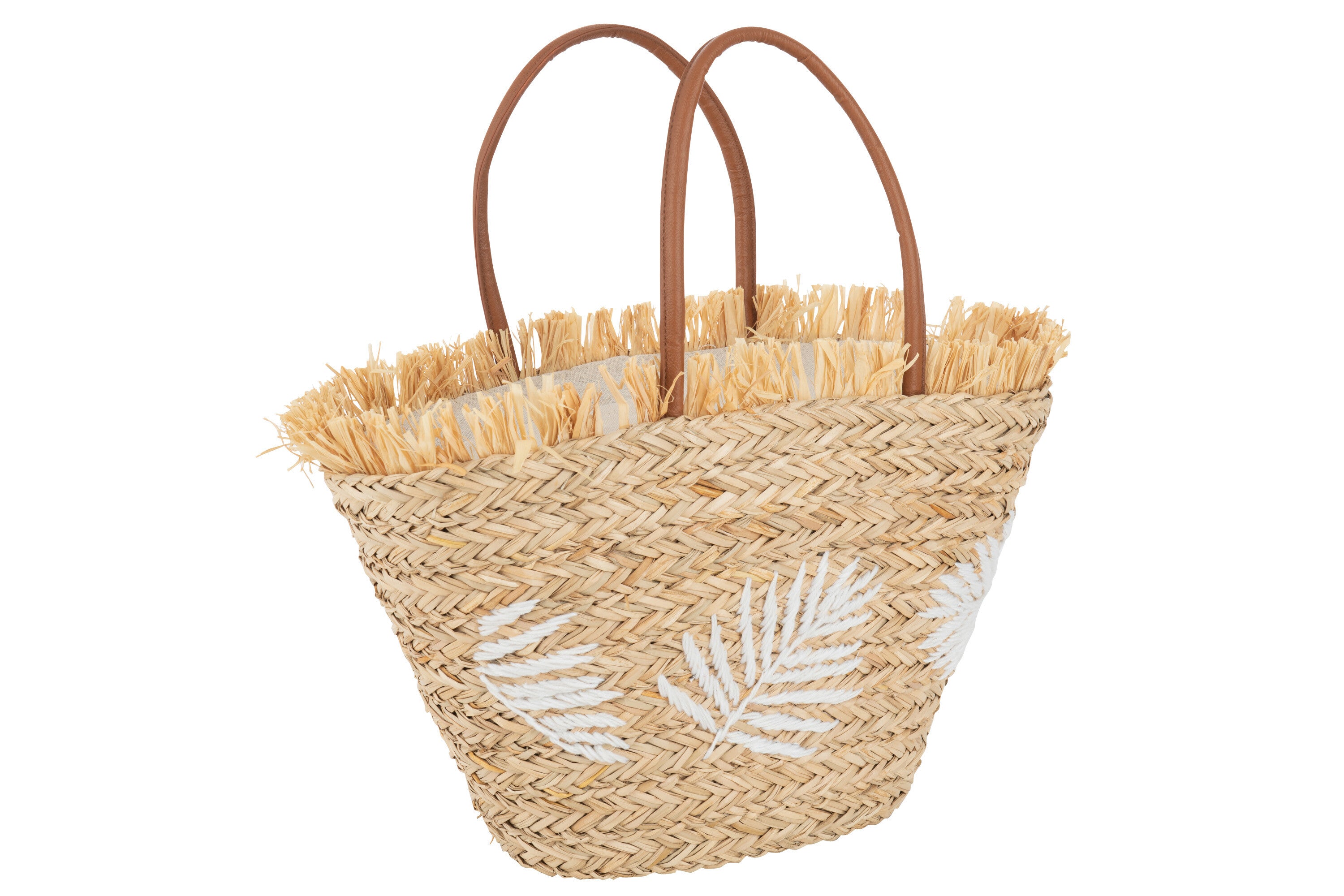 J-Line Strandtas Blad Jute Naturel/Wit