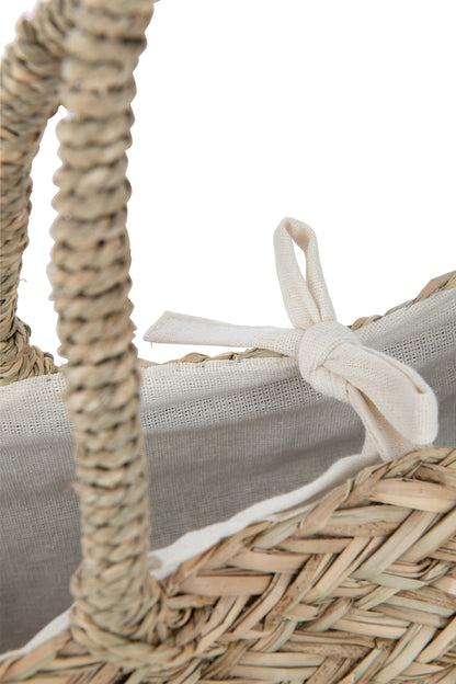 J-Line Strandtas Kant Bloem+Kwast Jute Naturel/Wit