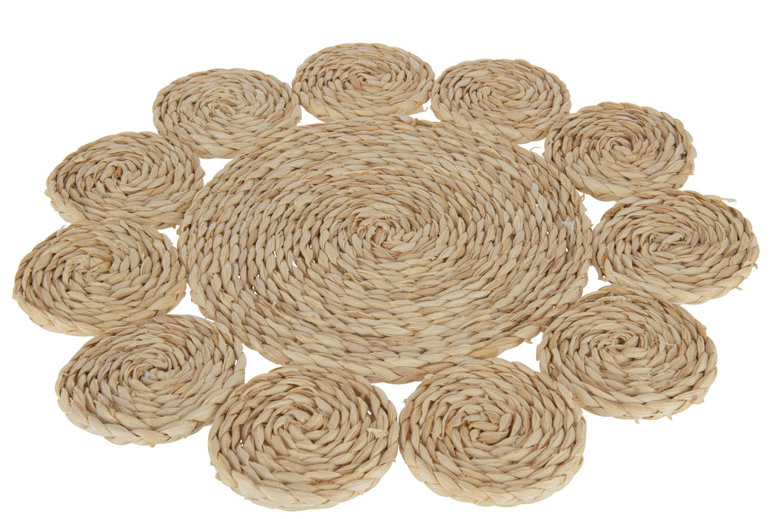 J-Line Rond Bloem placemat - jute - naturel