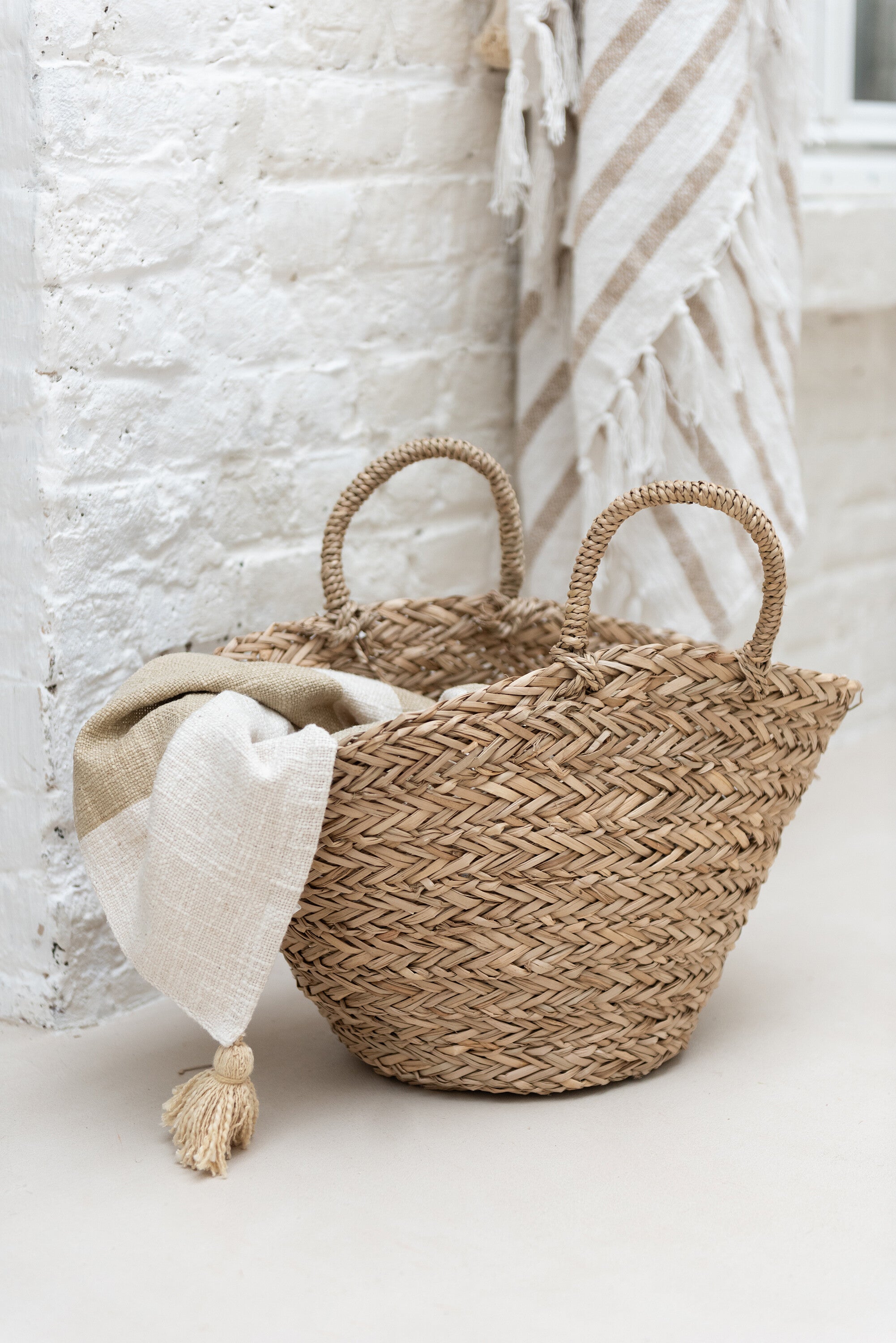 J-Line Strandtas Kort Handvatten Jute Naturel