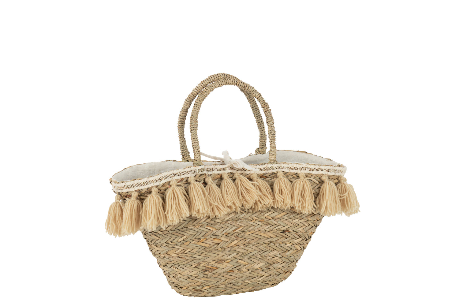 J-Line Strandtas Kwasten Jute/Textiel Naturel/Beige