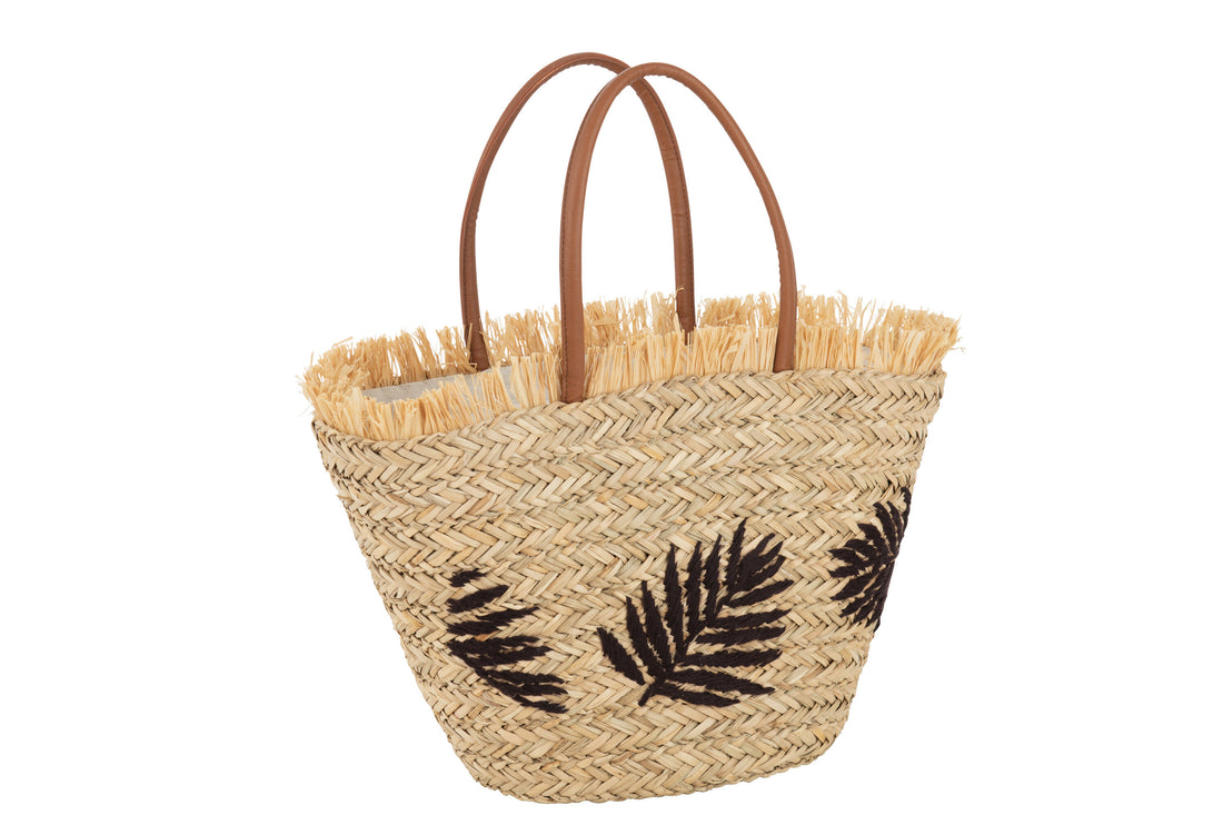 J-Line Strandtas Blad Jute Naturel/Donker Bruin