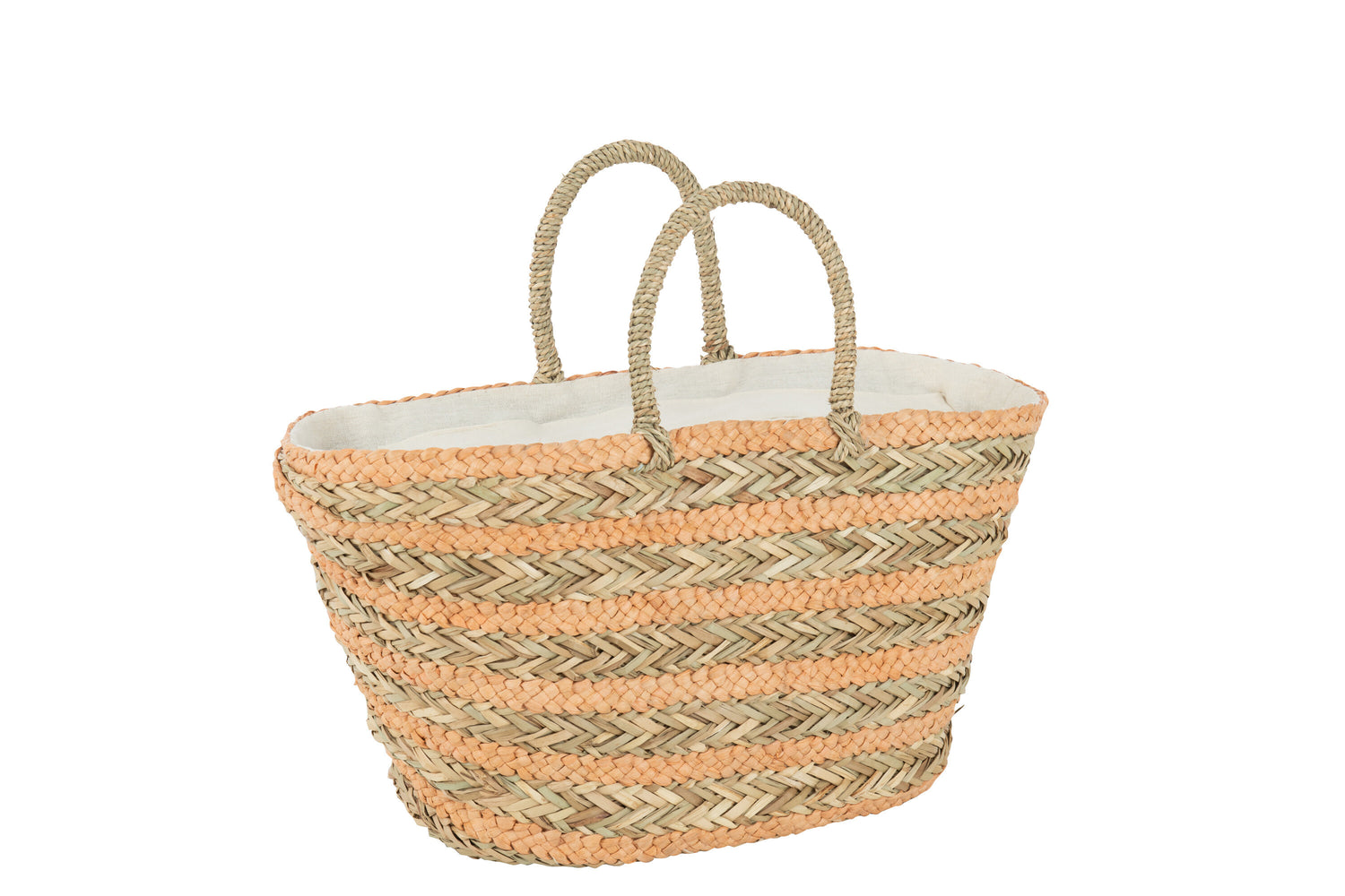 J-Line Strandtas Kort Handvatten Horizontale Strepen Jute Naturel/Licht Oranje