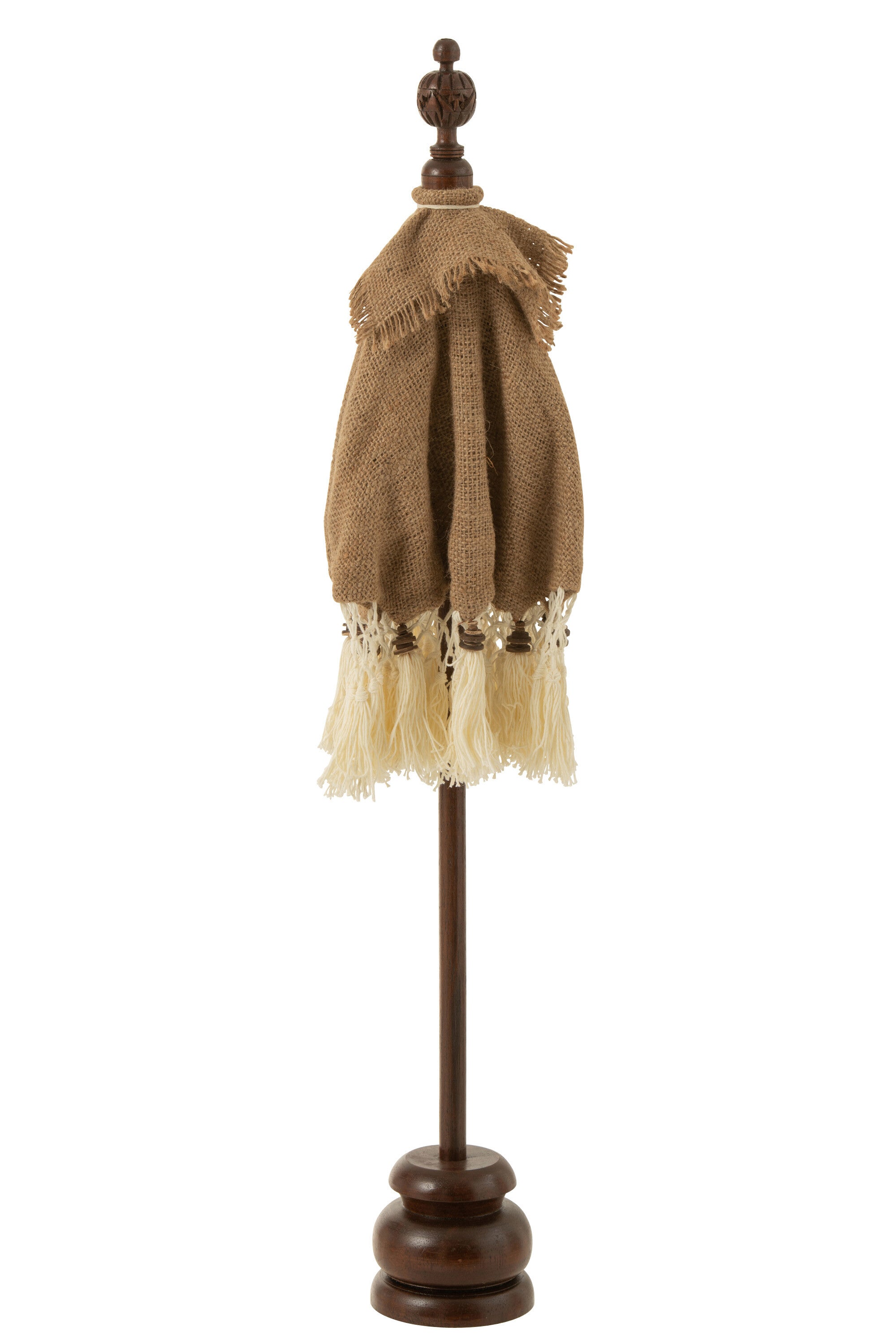 Parasol Kwastjes+Voet Jute/Hout Beige/Wit Klein